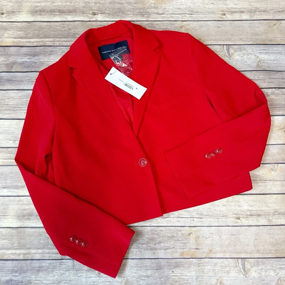 French Connection Harry Suiting Cropped Blazer Scarlet Red Size XS